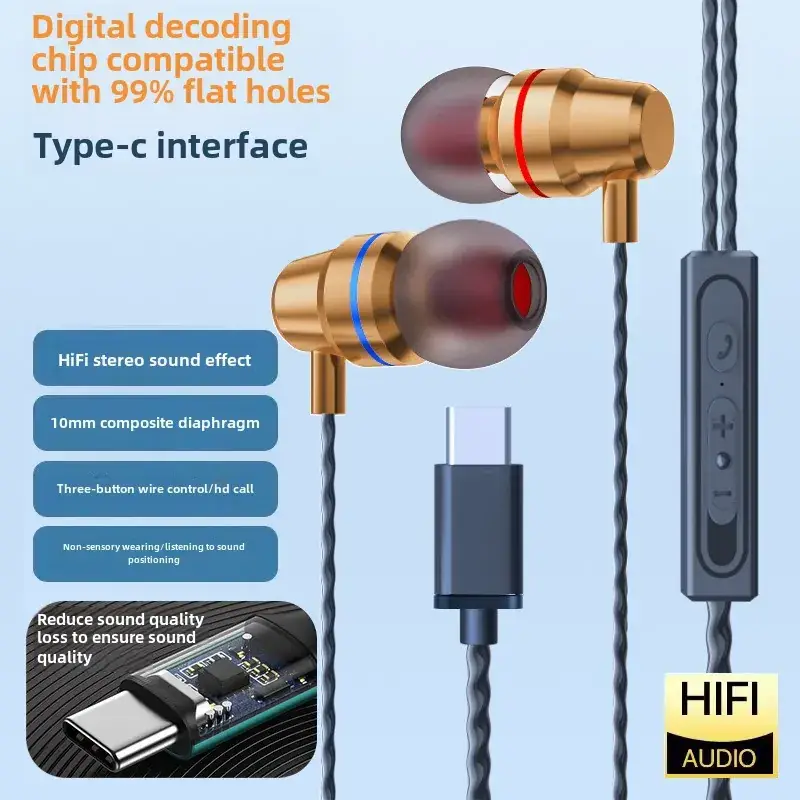 Heavy Bass Metal Type-C In-Ear Headphones for Huawei Xiaomi - Image 12