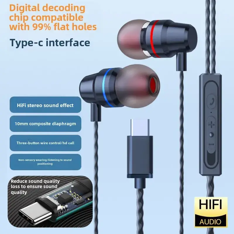 Heavy Bass Metal Type-C In-Ear Headphones for Huawei Xiaomi - Image 2