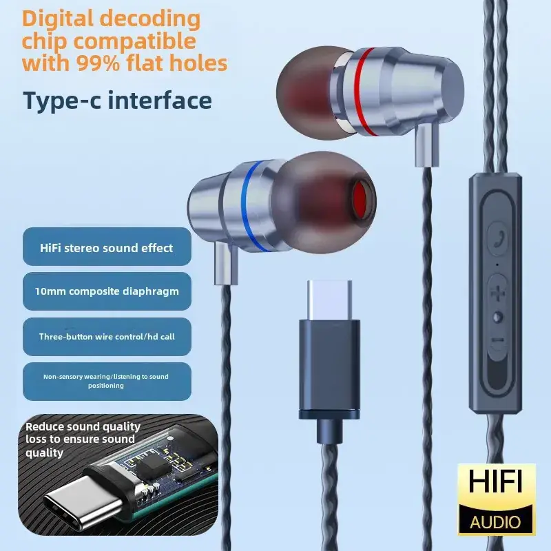 Heavy Bass Metal Type-C In-Ear Headphones for Huawei Xiaomi - Image 5