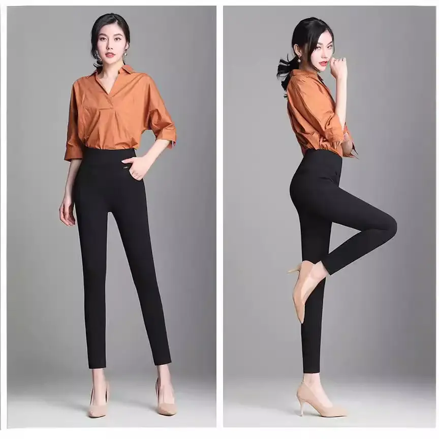 Women's Ankle Pants Black Elastic High Waist Spring Autumn - Image 3