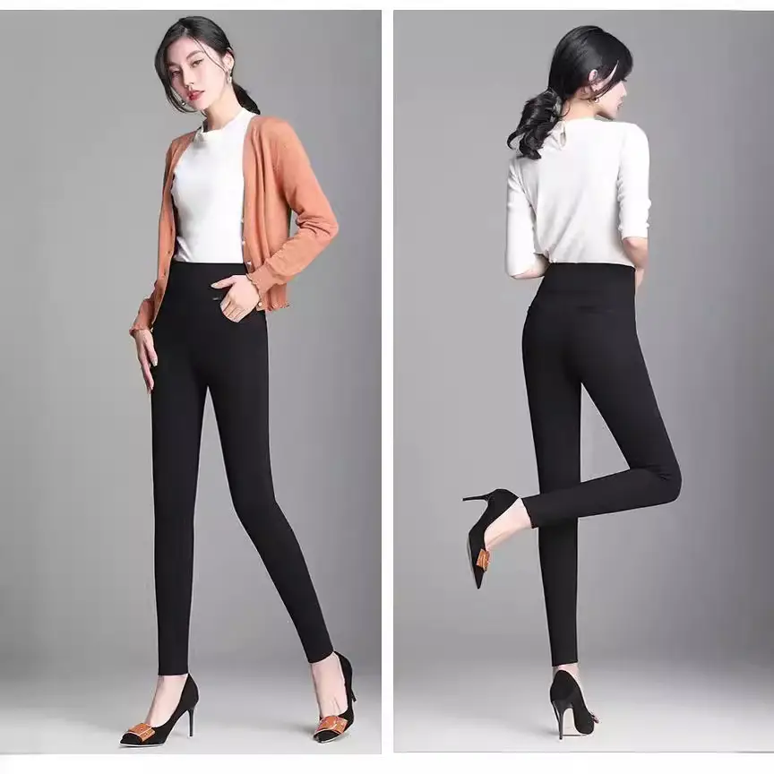 Women's Ankle Pants Black Elastic High Waist Spring Autumn - Image 4