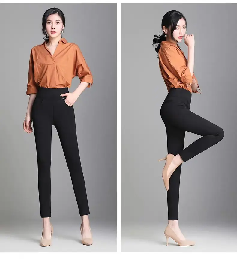 Women's Ankle Pants Black Elastic High Waist Spring Autumn — feature 5