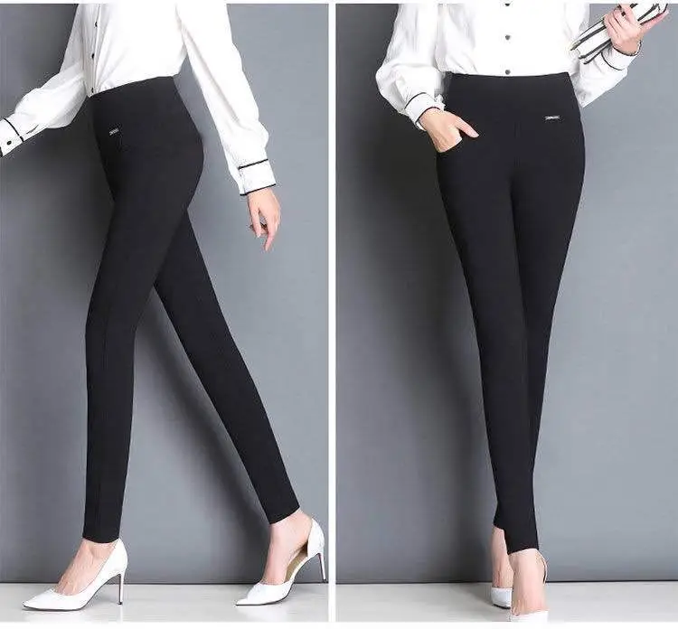 Women's Ankle Pants Black Elastic High Waist Spring Autumn — feature 7