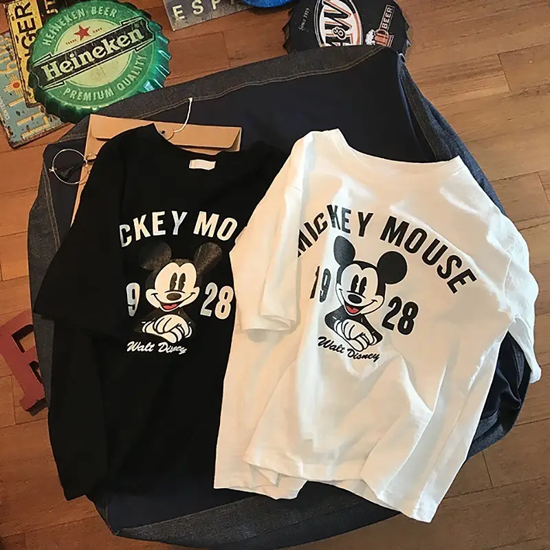 Women's Mickey Mouse Printed T-Shirt Black White 28 - Image 15