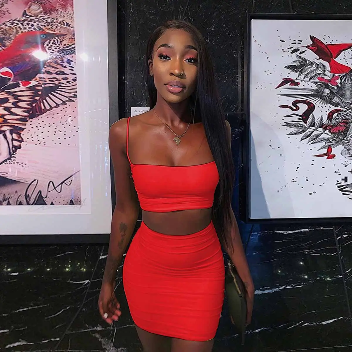 2025 Red Pleated Hip Skirt Two-Piece Set for Women - Image 18