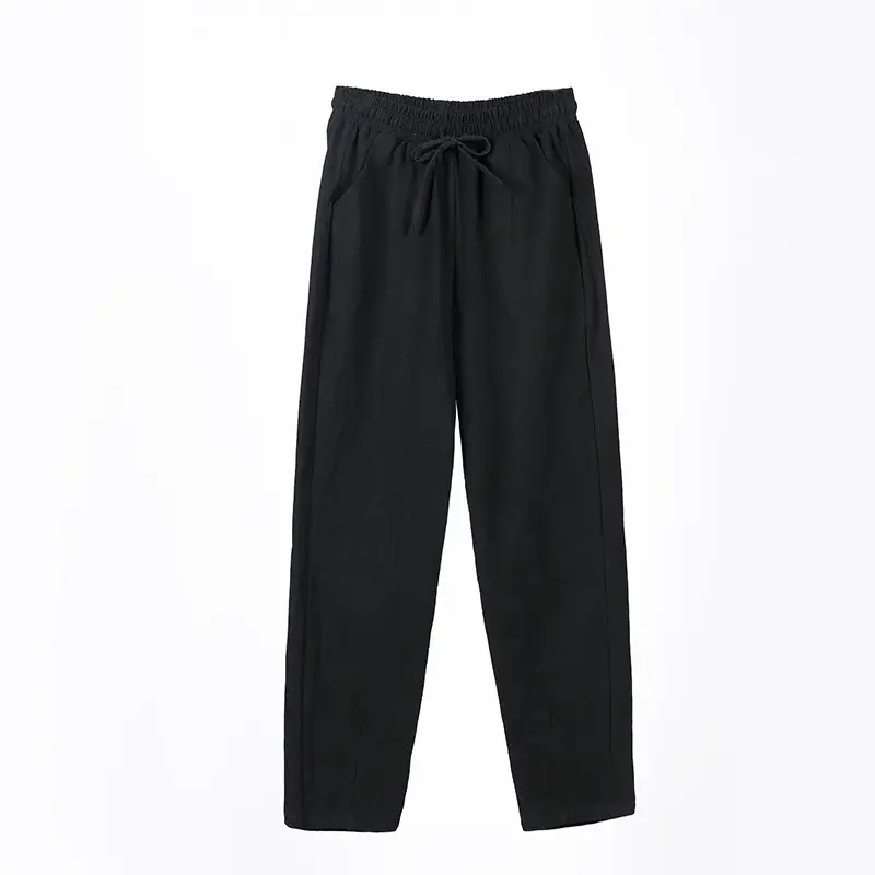 Women Cotton Harem Pants Black Spring Summer Loose Fit - Image 2