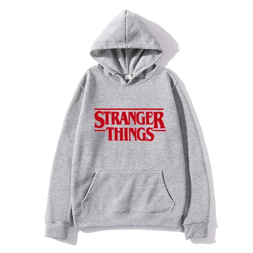 Strange Things Printed Hoodie for Men Women Grey - Image 12