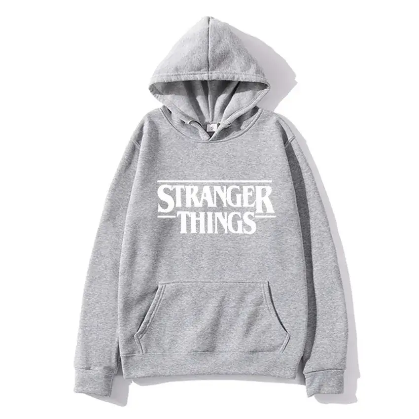 Strange Things Printed Hoodie for Men Women Grey - Image 3