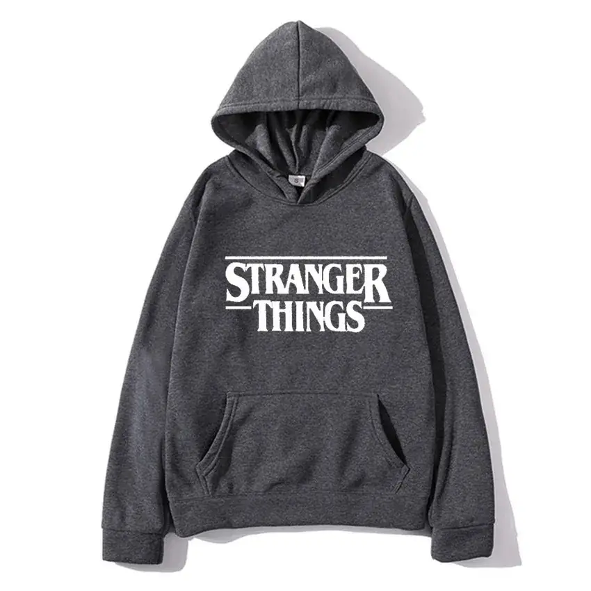 Strange Things Printed Hoodie for Men Women Grey - Image 4