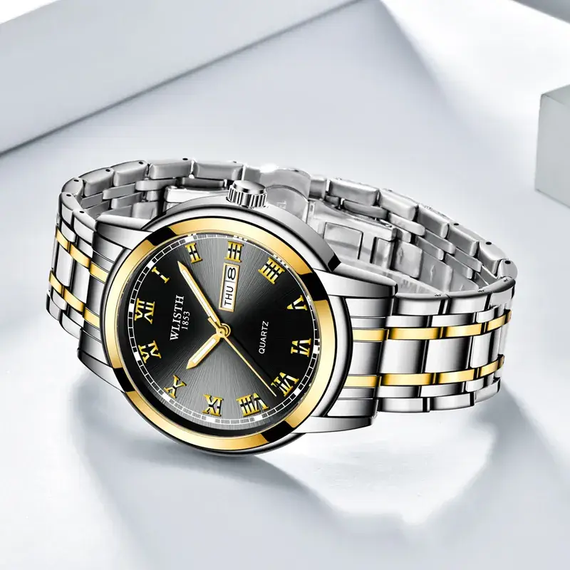 Business Men's Blue Dial Quartz Watch with Luminous Steel Band - Image 8