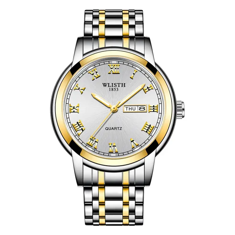 Business Men's Blue Dial Quartz Watch with Luminous Steel Band - Image 4
