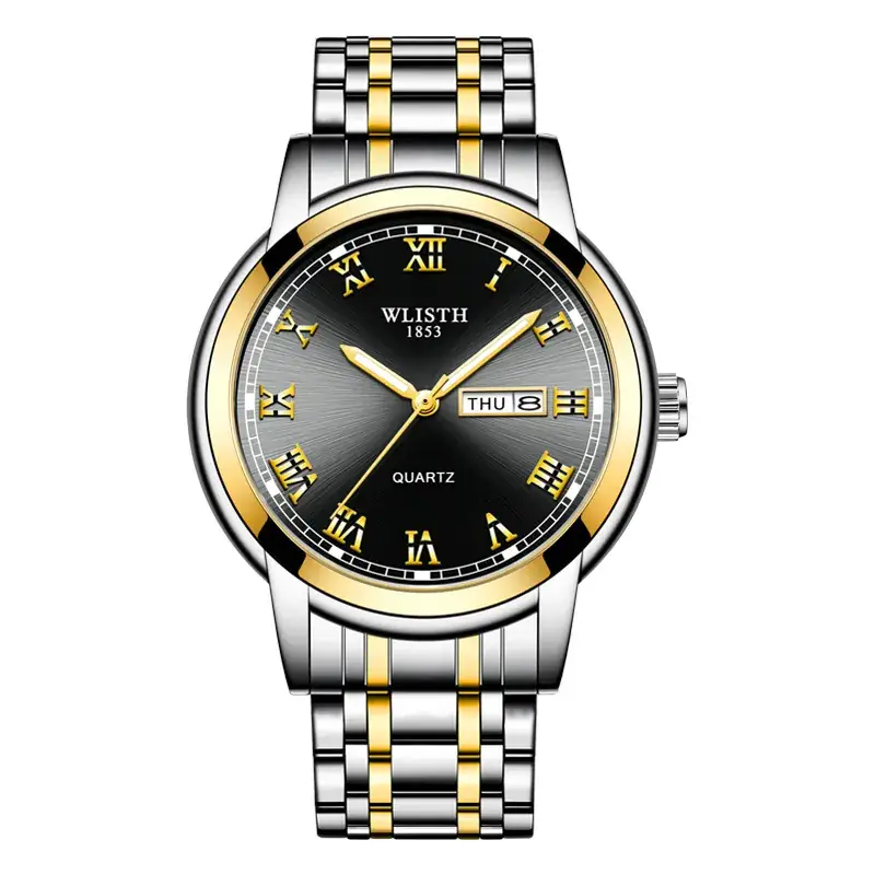 Business Men's Blue Dial Quartz Watch with Luminous Steel Band - Image 3