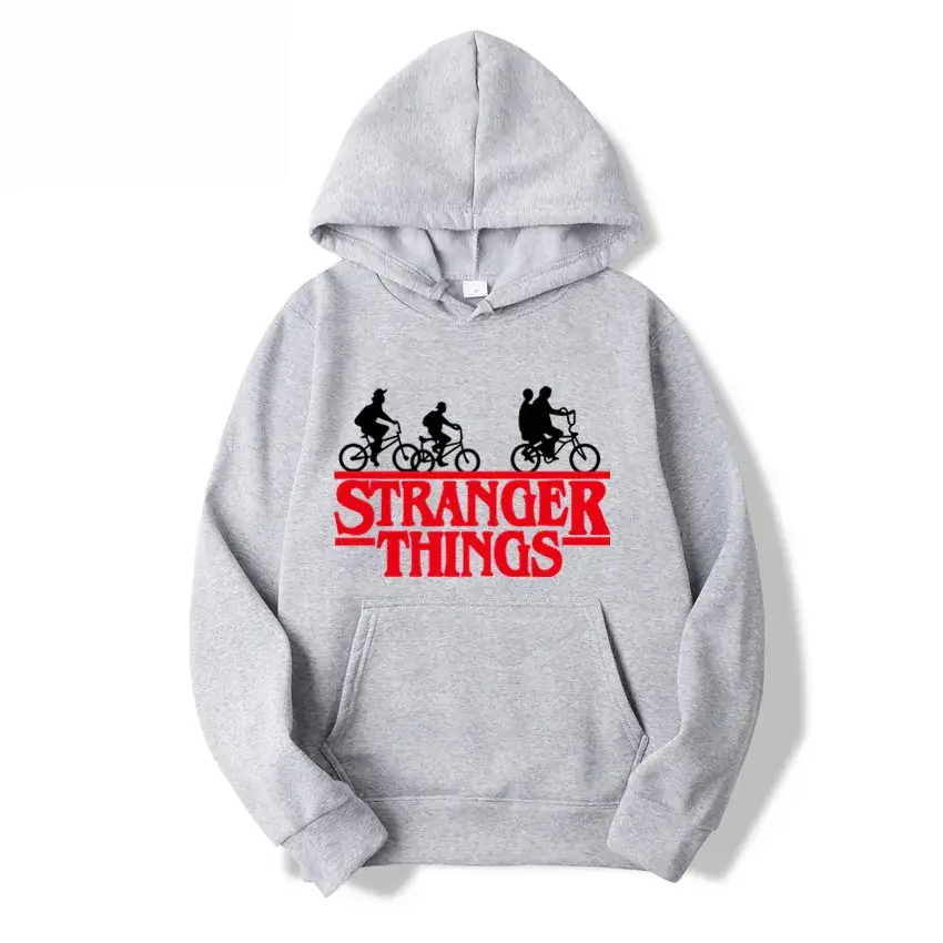 Men's Grey Stranger Things Hoodie with Stamp Print - Image 35