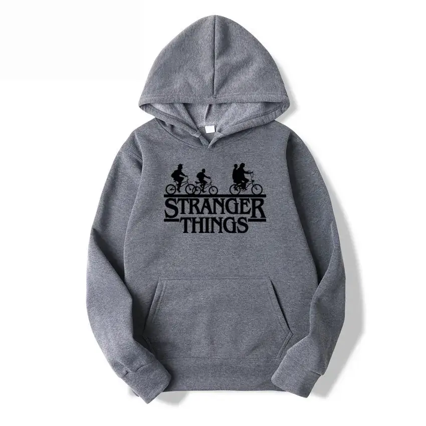 Men's Grey Stranger Things Hoodie with Stamp Print - Image 13
