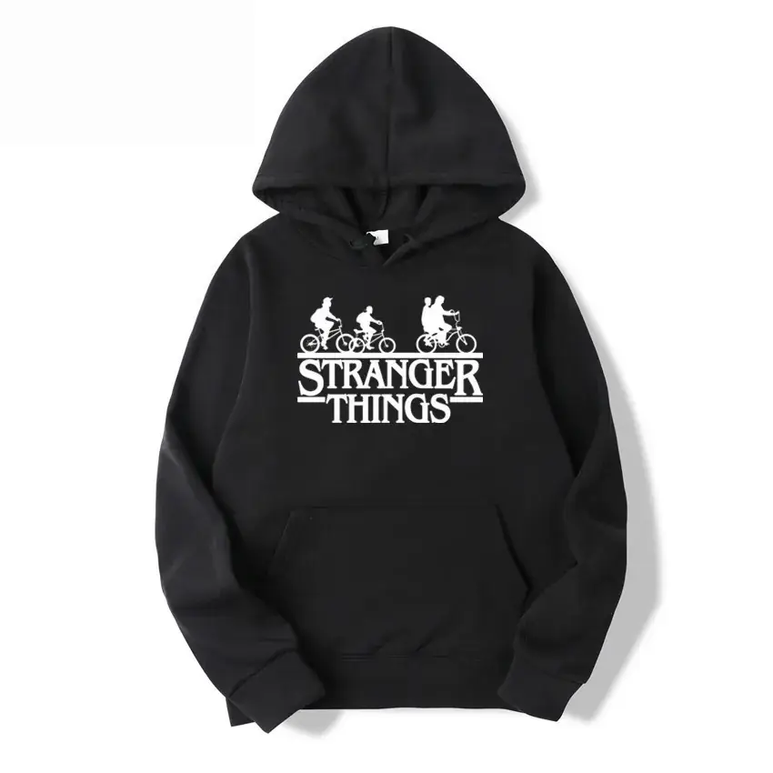 Men's Grey Stranger Things Hoodie with Stamp Print - Image 2