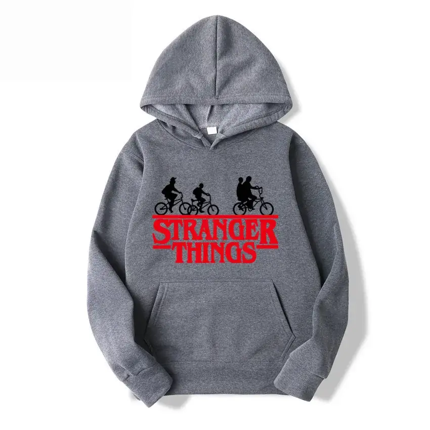 Men's Grey Stranger Things Hoodie with Stamp Print - Image 25