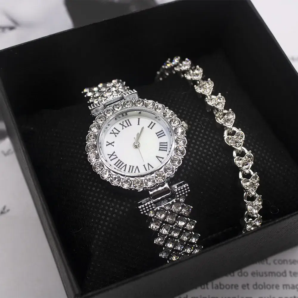 Women's Diamond Bracelet Watch Set with Chain - Image 2