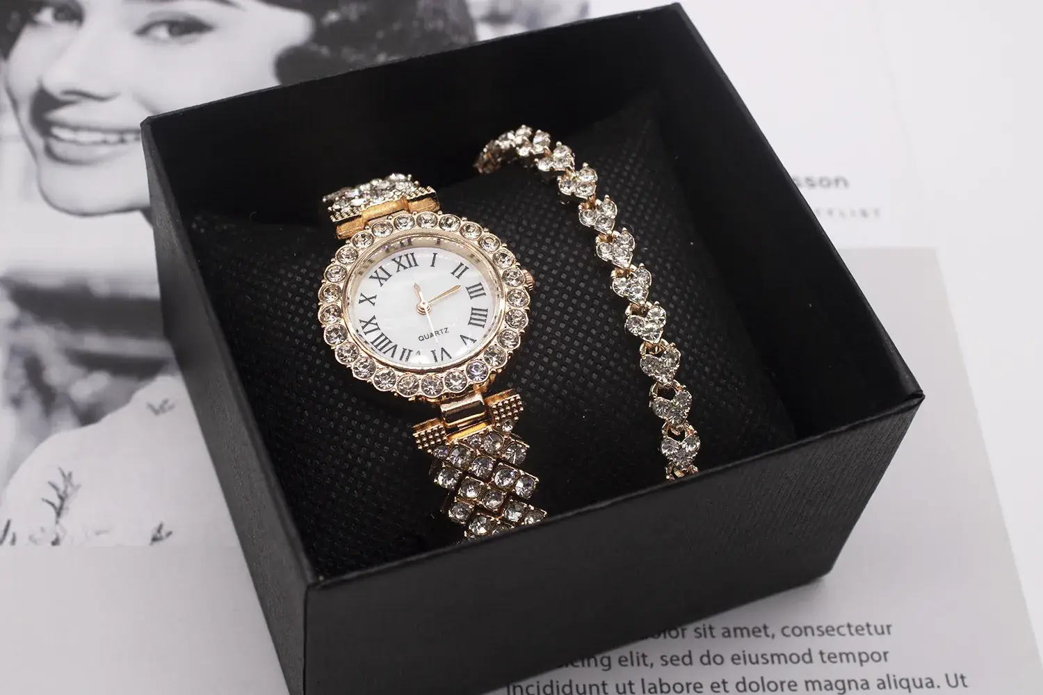 Women's Diamond Bracelet Watch Set with Chain — feature 8