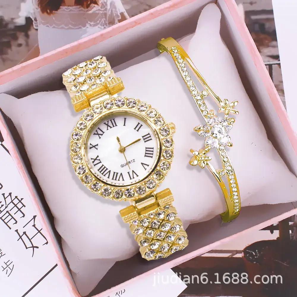 Women's Diamond Bracelet Watch Set with Chain - Image 7