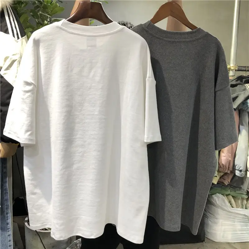 Cartoon Printed Short Sleeve T-Shirt Women White Grey Large