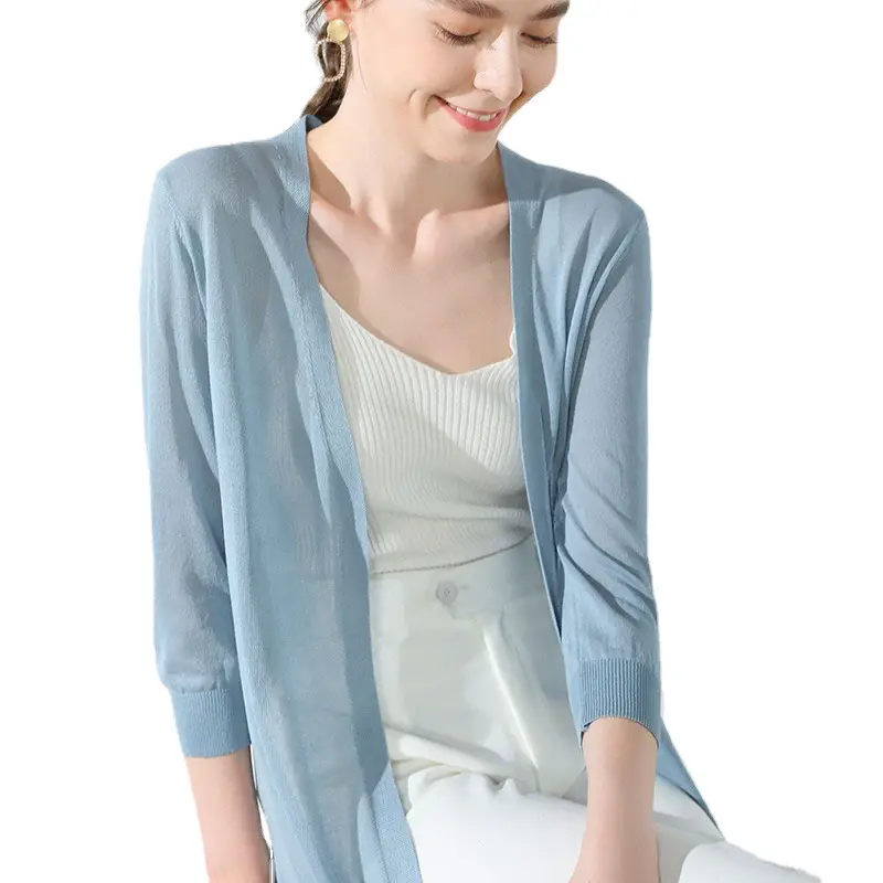 2025 Summer Linen Ice Silk Mid-Length Cardigan Women - Image 50