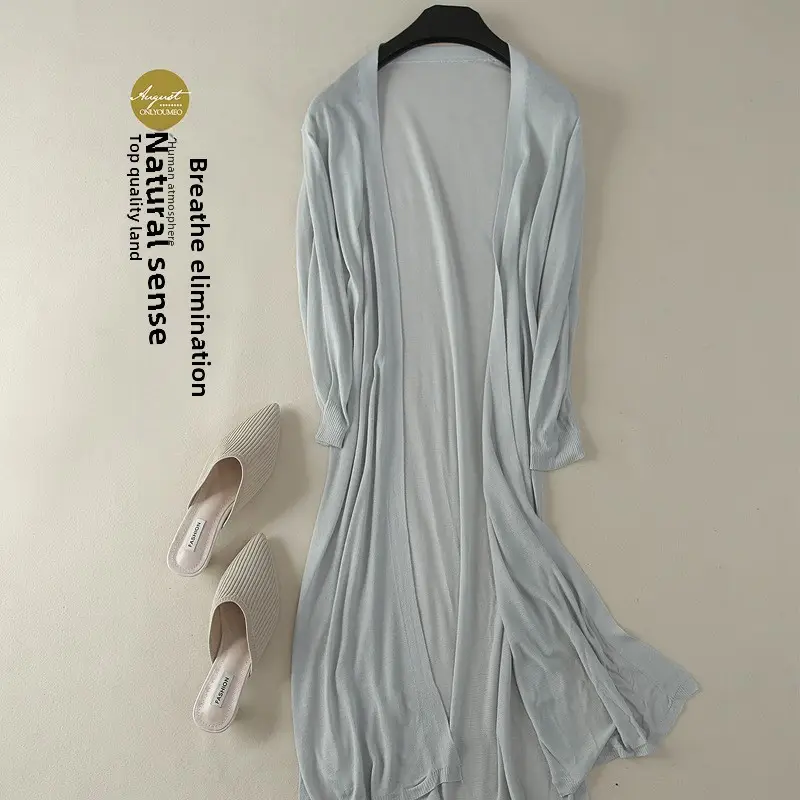 2025 Summer Linen Ice Silk Mid-Length Cardigan Women - Image 11