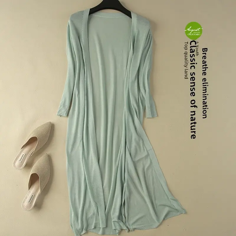 2025 Summer Linen Ice Silk Mid-Length Cardigan Women - Image 22