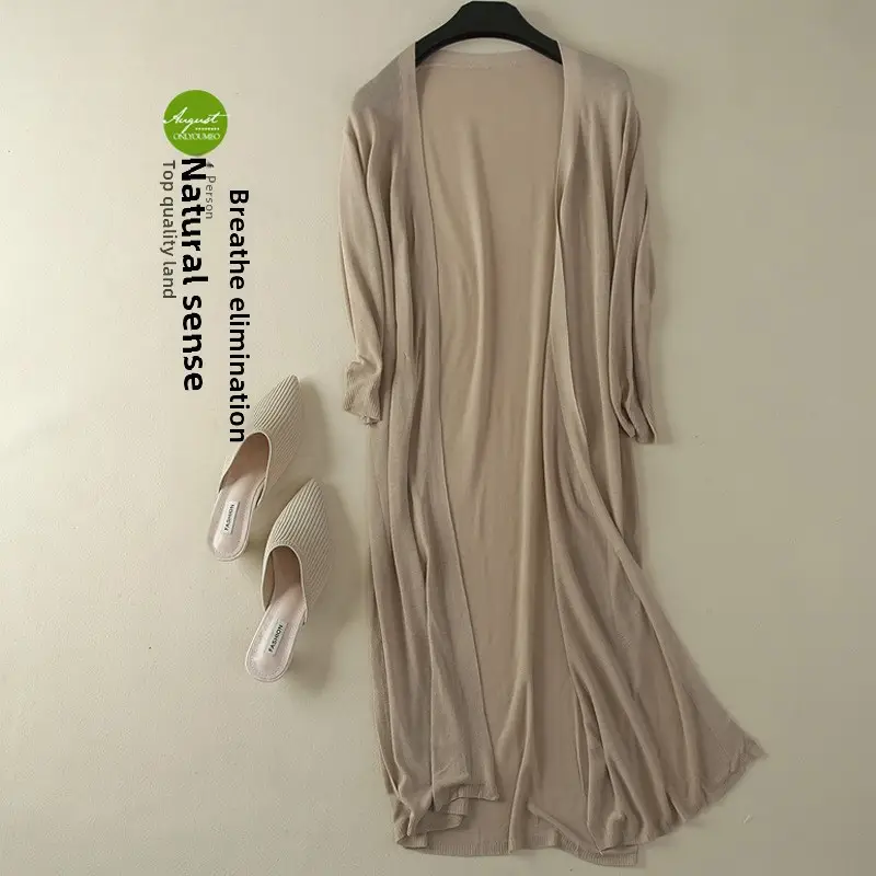 2025 Summer Linen Ice Silk Mid-Length Cardigan Women - Image 33