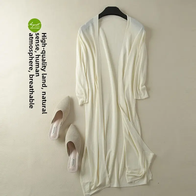 2025 Summer Linen Ice Silk Mid-Length Cardigan Women - Image 45