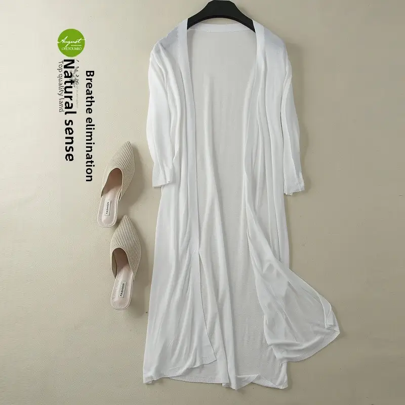 2025 Summer Linen Ice Silk Mid-Length Cardigan Women - Image 5
