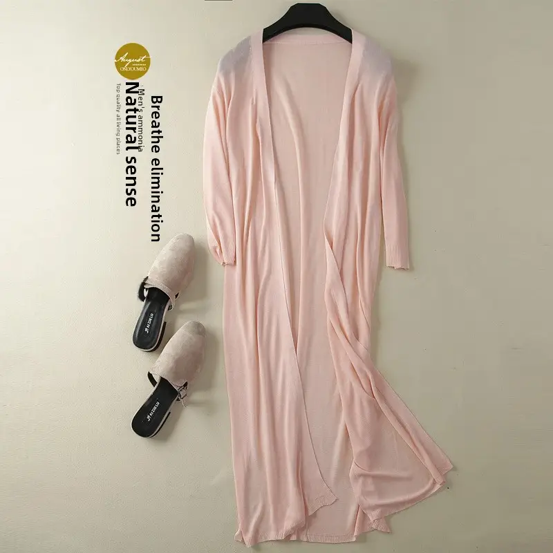 2025 Summer Linen Ice Silk Mid-Length Cardigan Women - Image 7