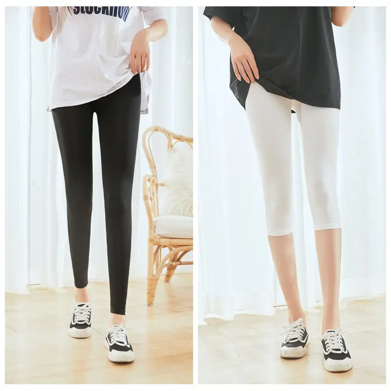 Ice Silk Leggings Women High Waist Gray Plus Size - Image 11