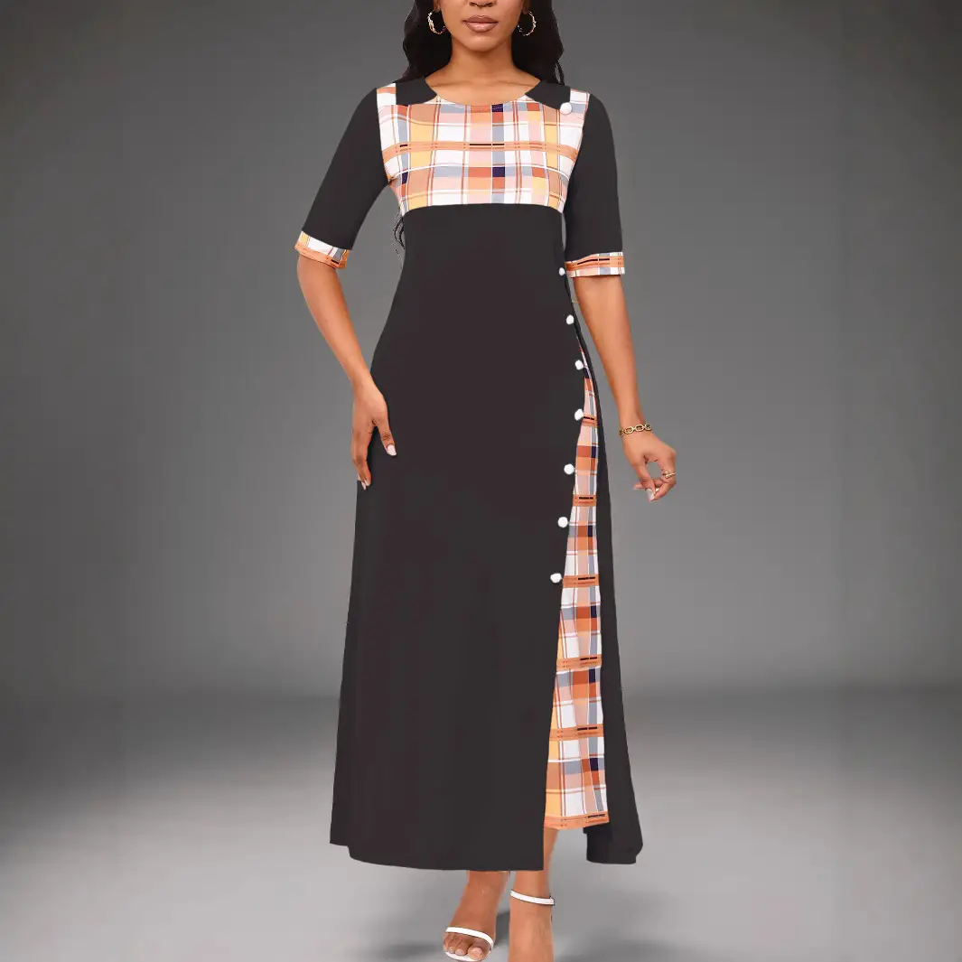 2024 Orange Plaid Anarkali Dress Large - Image 6
