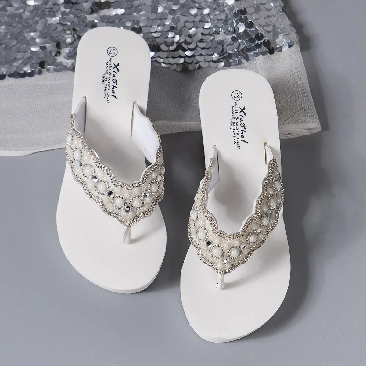 Black Rhinestone EVA Wedge Sandals for Women