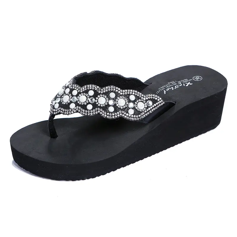 Black Rhinestone EVA Wedge Sandals for Women