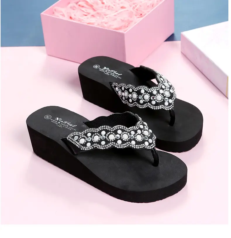 Black Rhinestone EVA Wedge Sandals for Women — feature 10