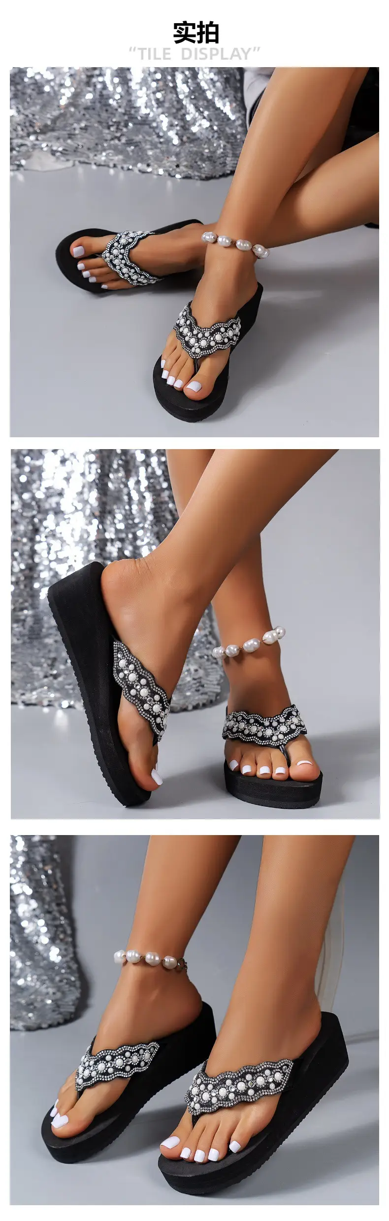Black Rhinestone EVA Wedge Sandals for Women — feature 18