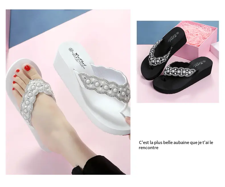 Black Rhinestone EVA Wedge Sandals for Women — feature 9