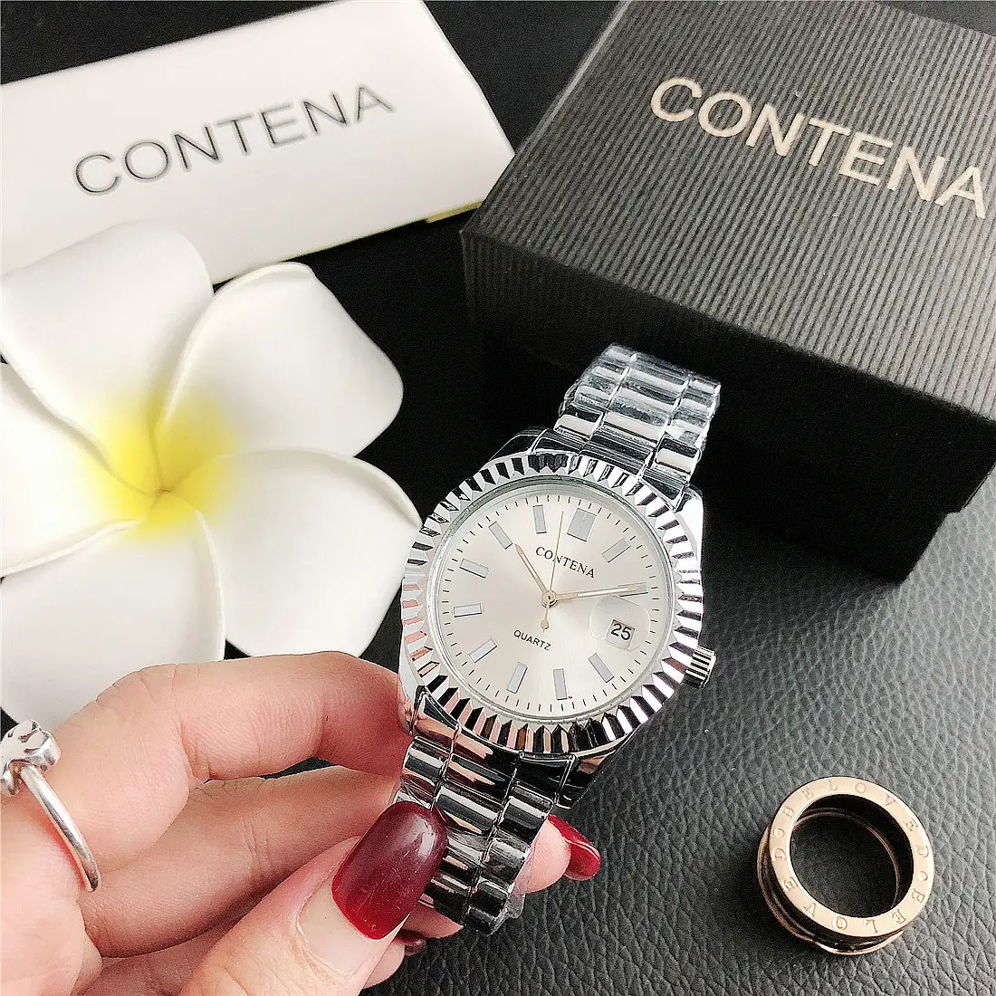 Women's Rose Gold Quartz Watch with Crystal Band - Image 3