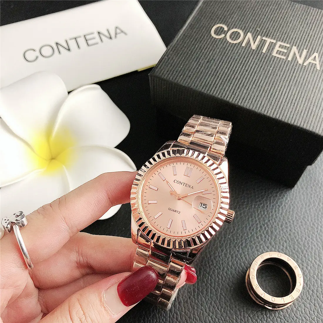 Women's Rose Gold Quartz Watch with Crystal Band - Image 5