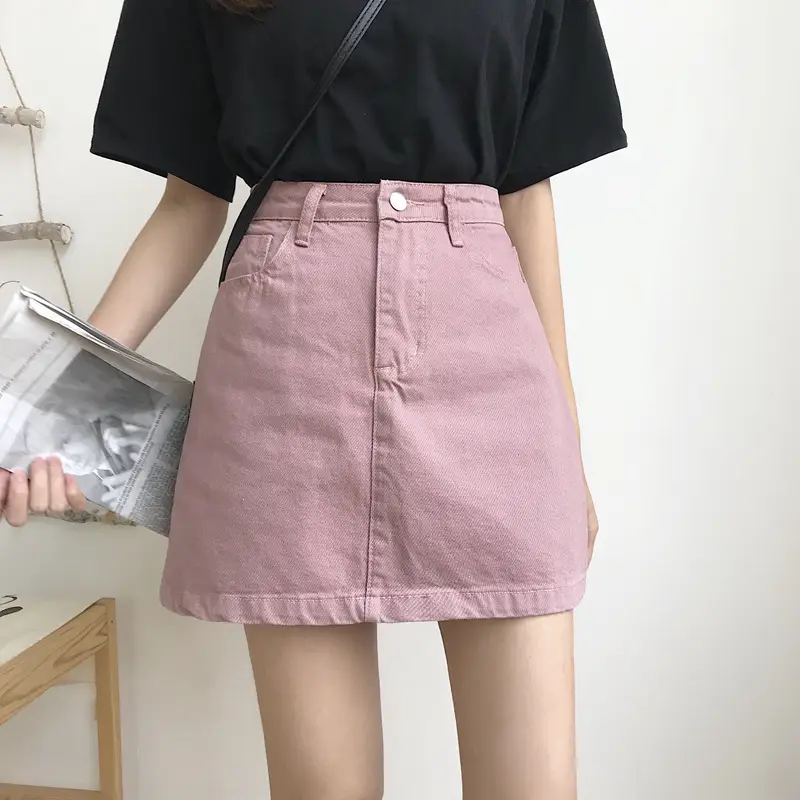 Pure Cotton High Waist Slimming Skirt Women Pink
