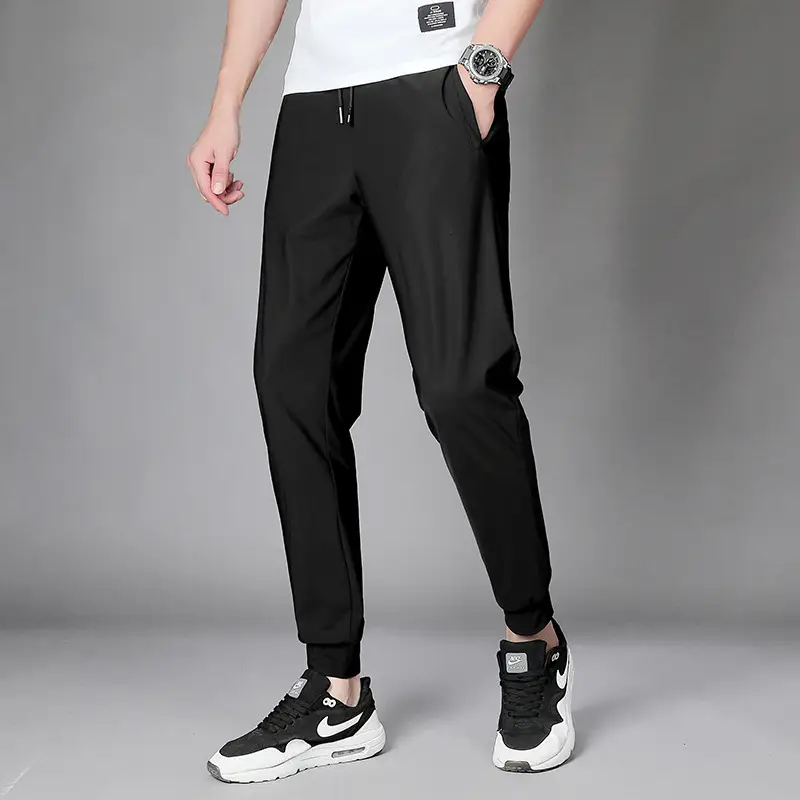Men's Black Ice Silk Elastic Sports Pants Large - Image 9