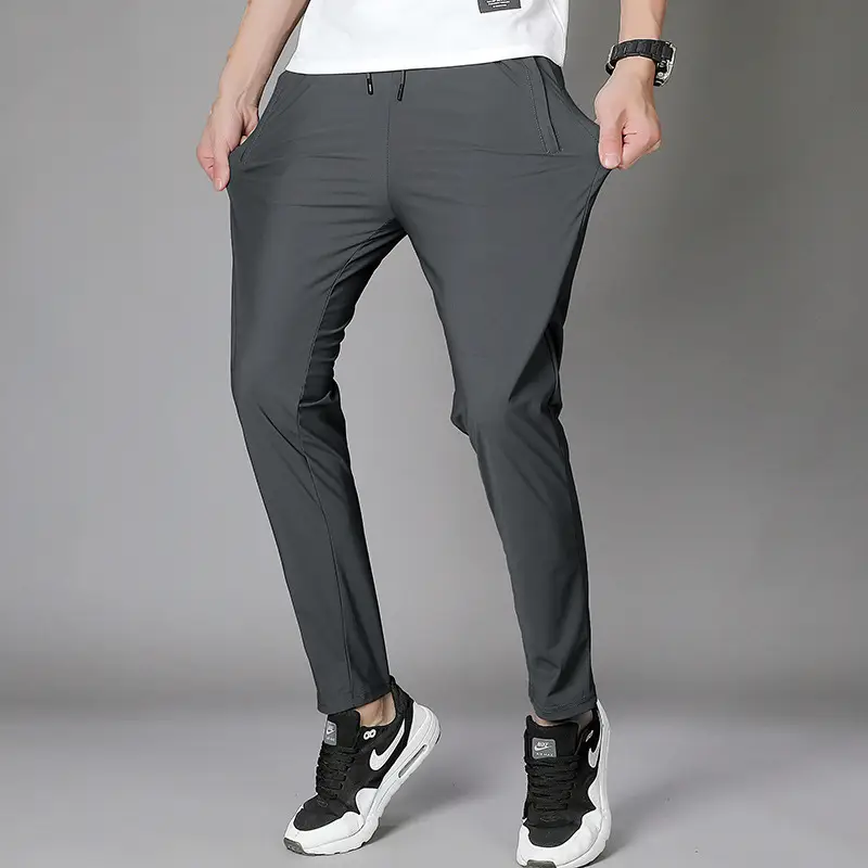 Men's Black Ice Silk Elastic Sports Pants Large - Image 10