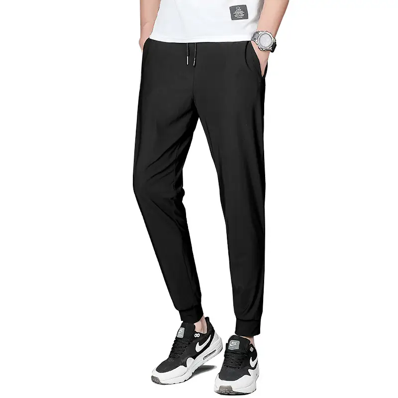 Men's Black Ice Silk Elastic Sports Pants Large - Image 11