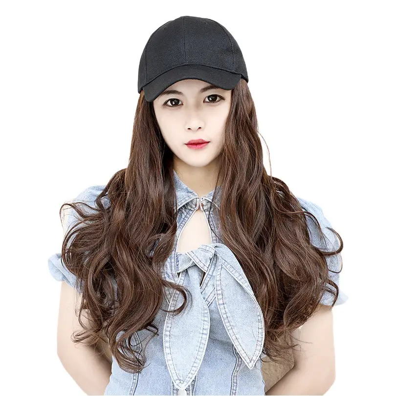 Long Curly Hair Wig with Hat Integrated