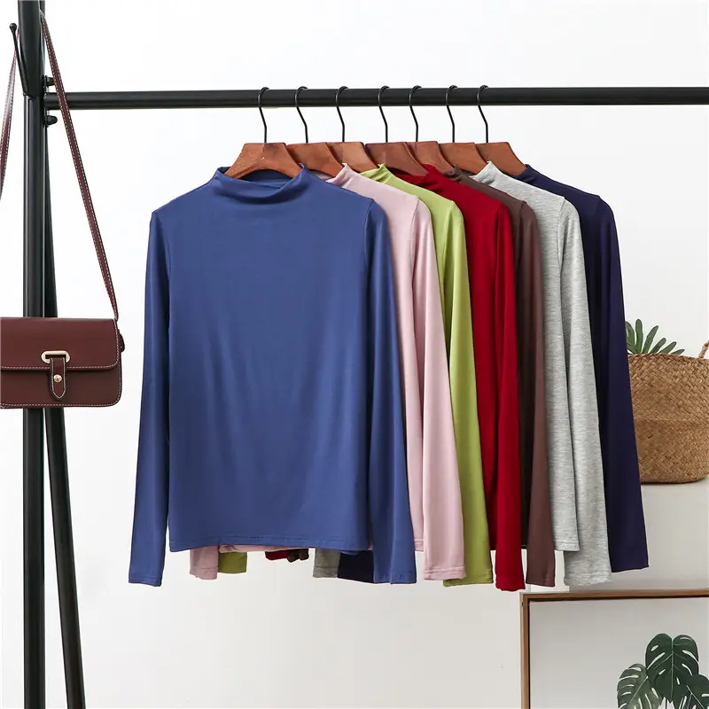 Women Korean Style Blue Long Sleeve Shirt Solid Color Modal - Image 13