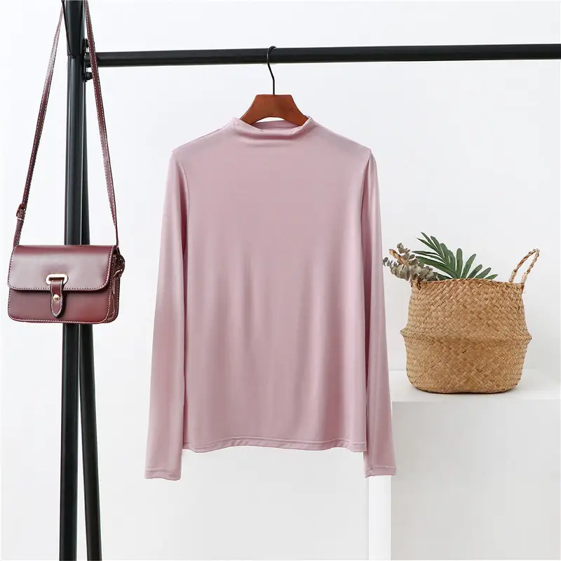 Women Korean Style Blue Long Sleeve Shirt Solid Color Modal - Image 4