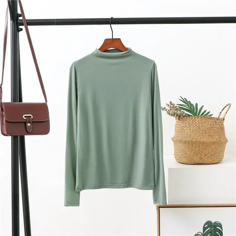 Women Korean Style Blue Long Sleeve Shirt Solid Color Modal - Image 11