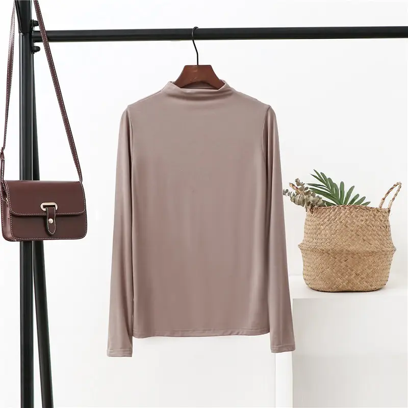 Women Korean Style Blue Long Sleeve Shirt Solid Color Modal - Image 8