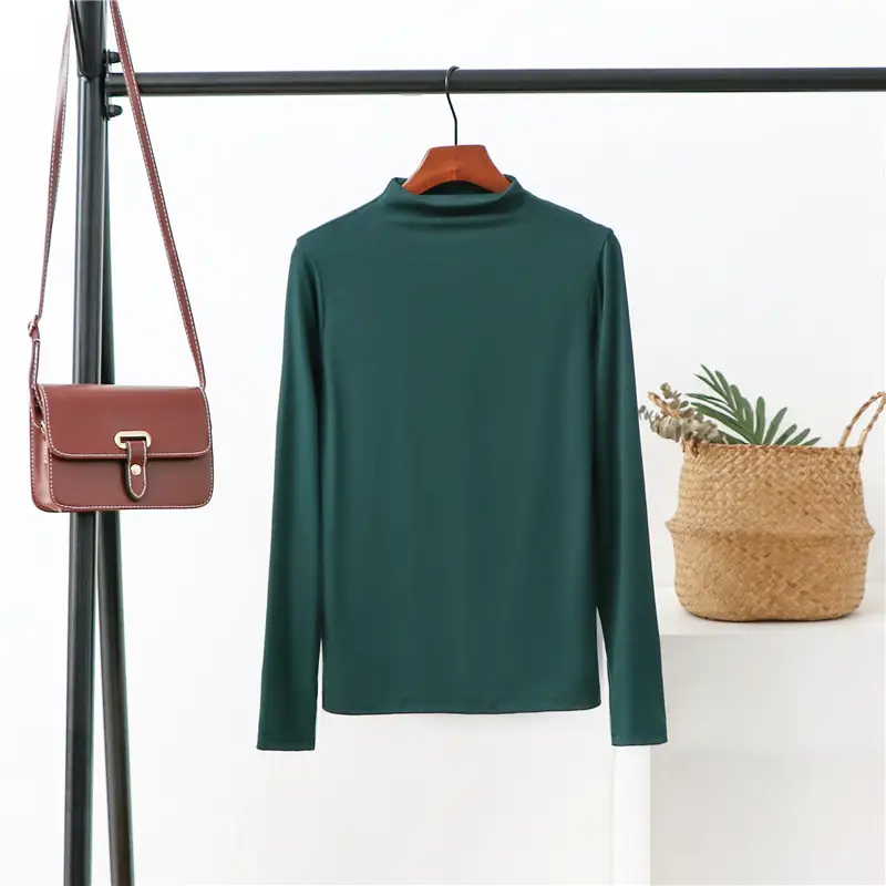 Women Korean Style Blue Long Sleeve Shirt Solid Color Modal - Image 7